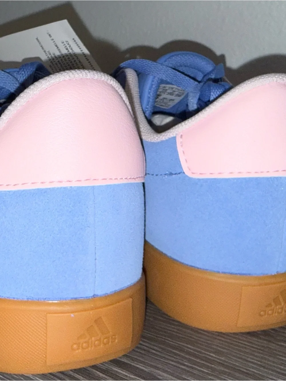 adidas VL Court 3.0 Blue Suede Sneakers w/ Pink Stripes & Gum Sole, Size 5Y NWT